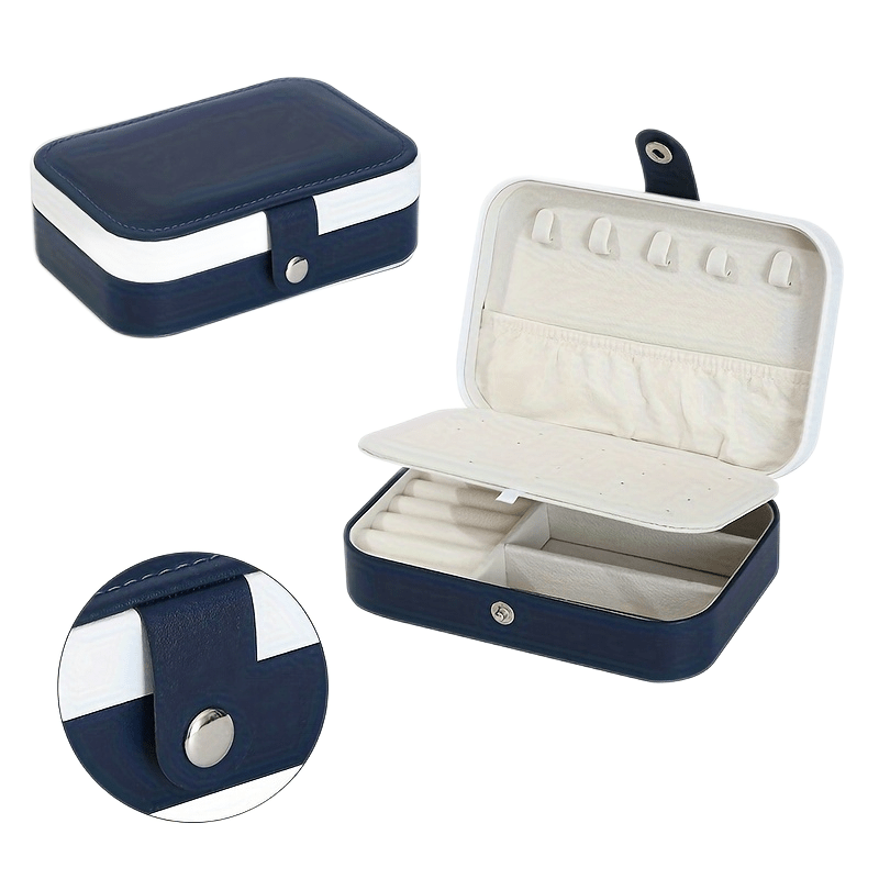 Caja portátil de cuero para organizar joyas para pendientes, collares y anillos