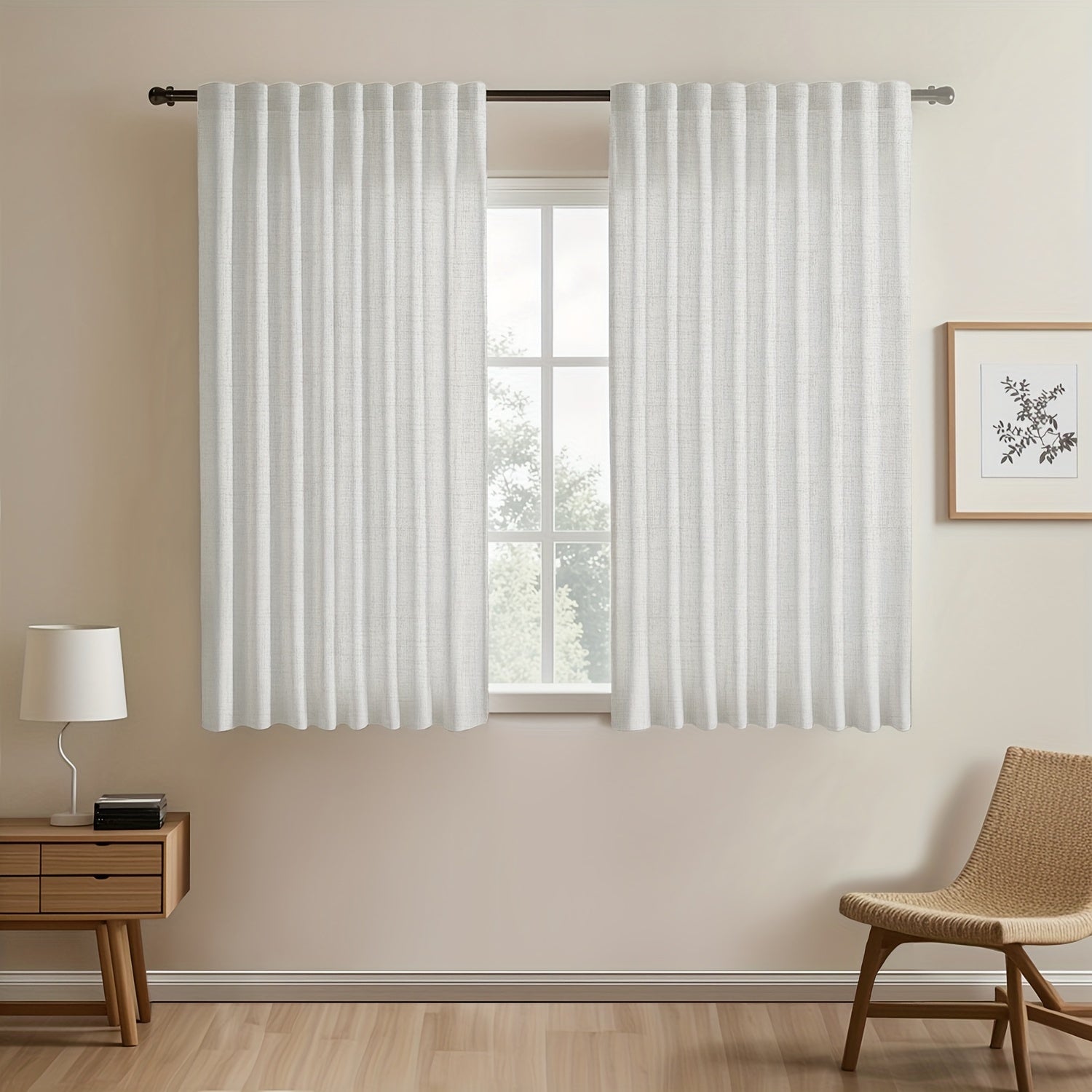 Japanese-Inspired Linen Curtains Set, Light-Blocking, European Style for Bedroom Living Room