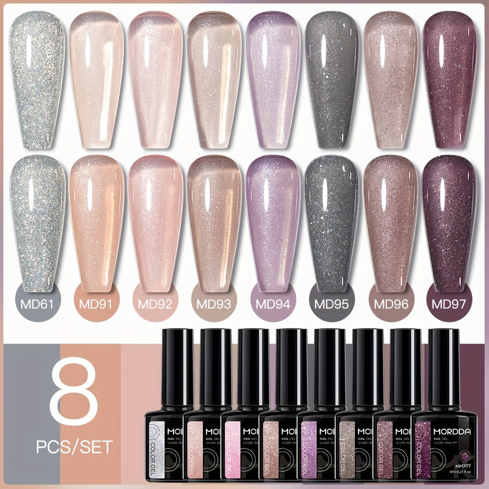 8Pcs Nail Polish Set Color Gel Glitter UV LED Manicure Kit Autumn Winter 2024