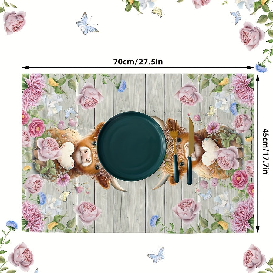 Set of Two Colorful Sunflower Cow Pattern Kitchen Towels for Farmhouse Style Kitchen or Bathroom