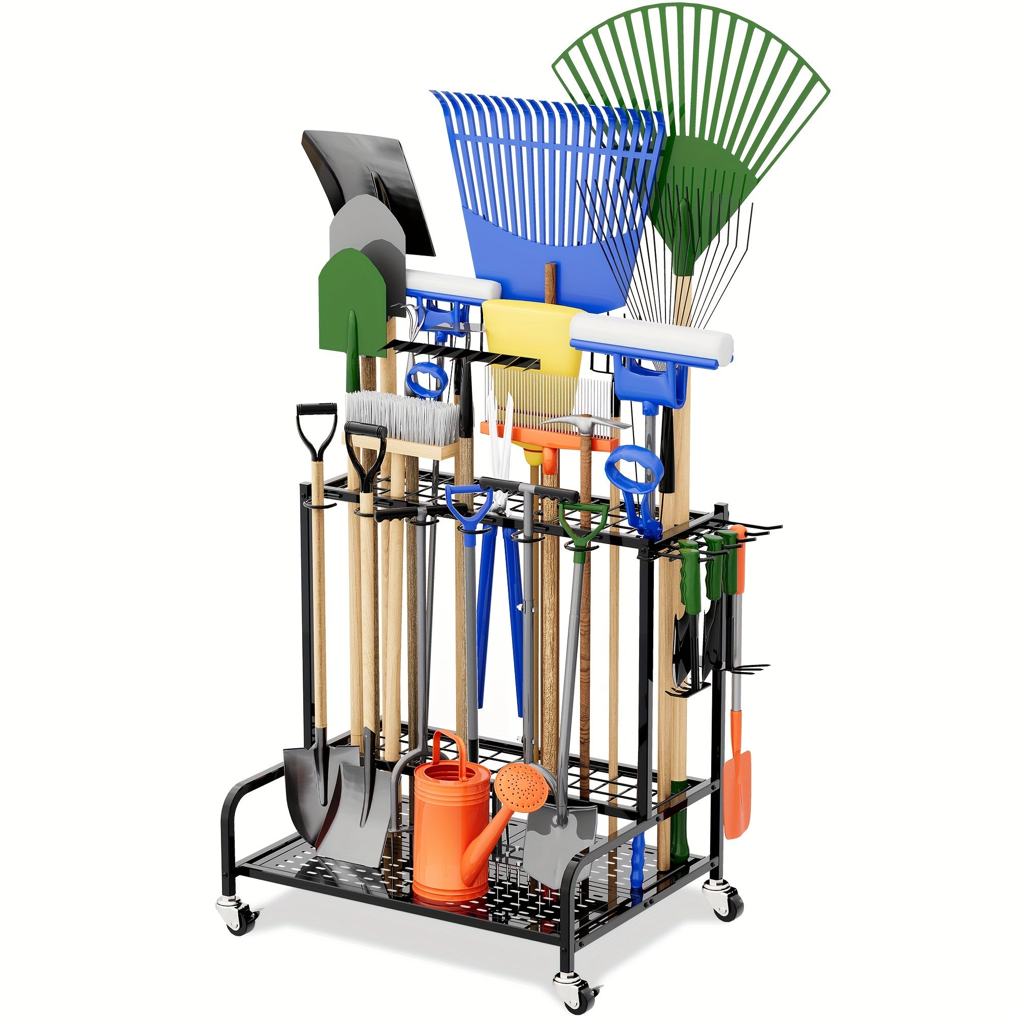 Black Metal Garden Tool Organizer Holds 50+ Tools Adjustable Compact Garage Shed Storage