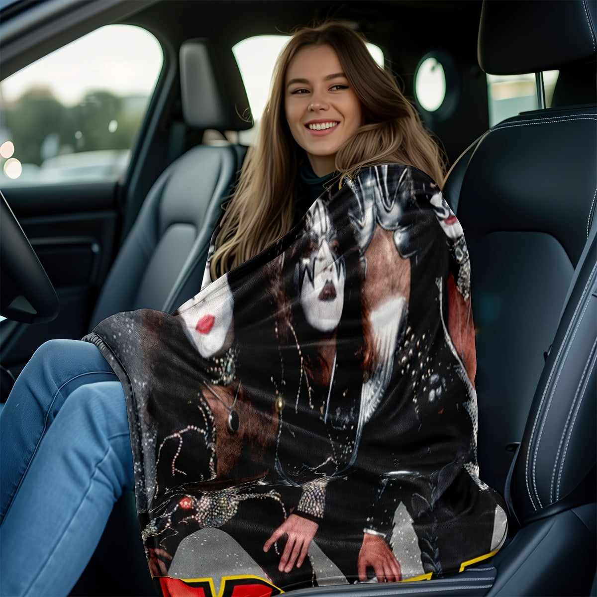 Rock Band Throw Blanket Knitted Polyester Red Yellow Gradient Lightweight Bed Cover