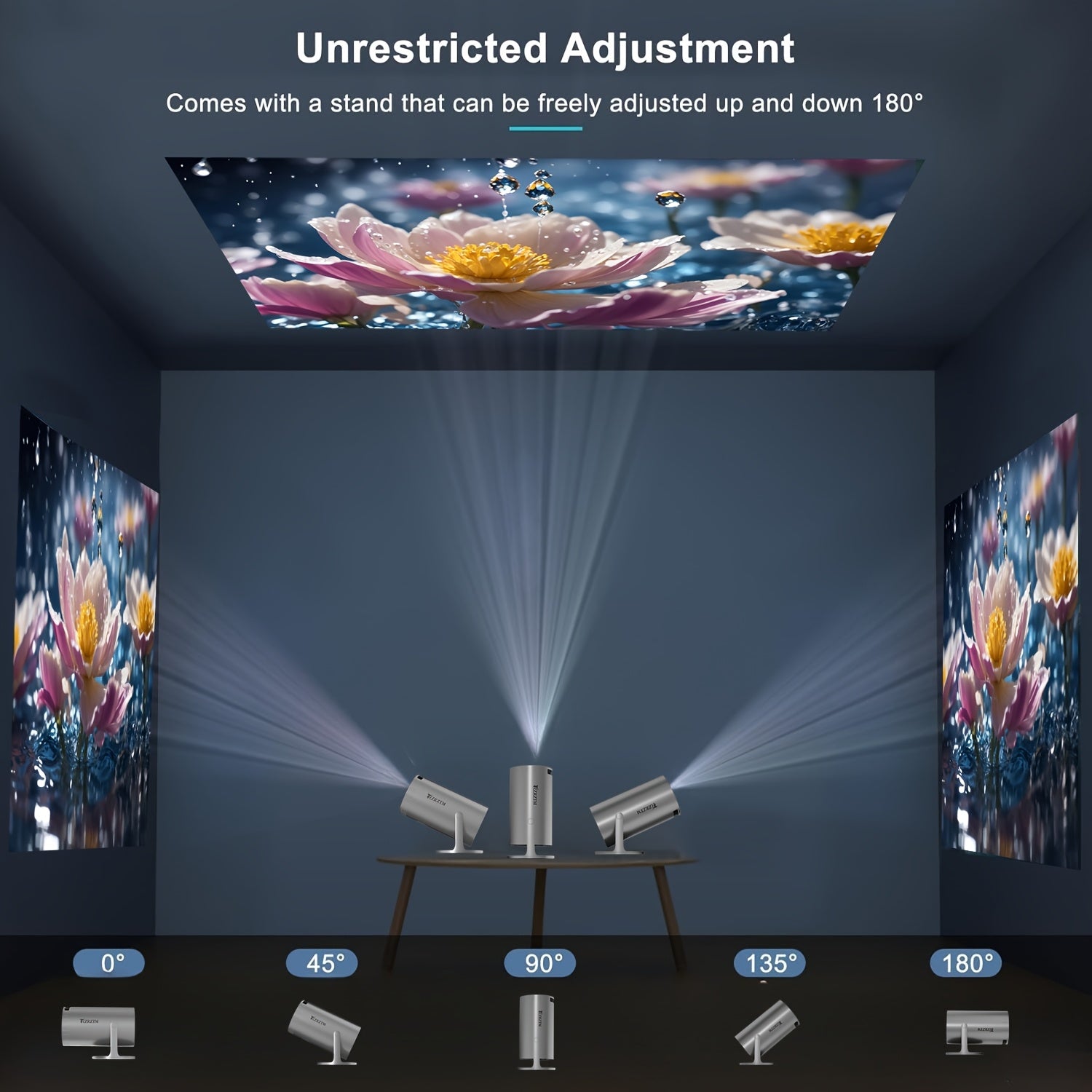 Mini simsiz HD portativ proyektor avtomatik diqqat va masofadan boshqarish bilan