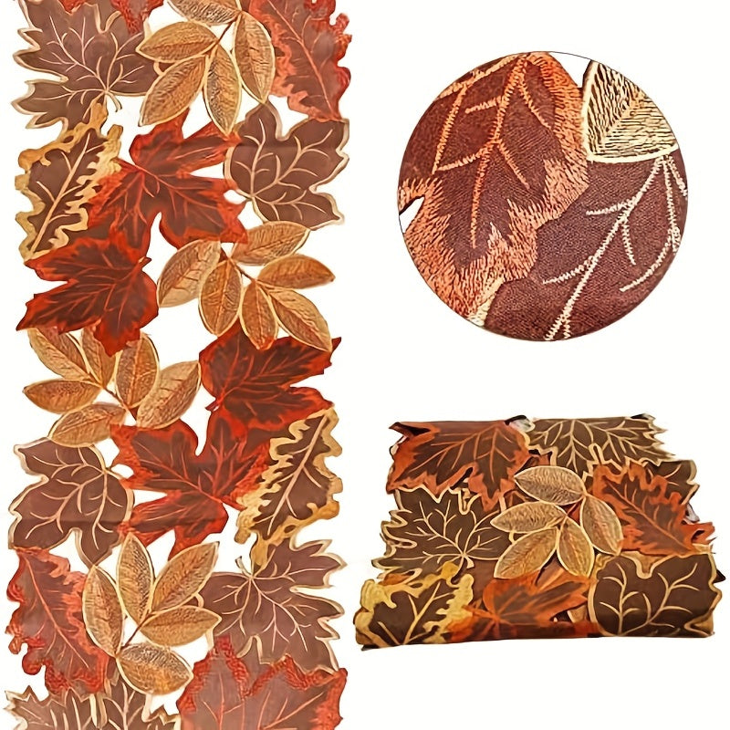 European Maple Leaf Embroidered Table Runner Fall Dust Cover Brown Shades Thanksgiving Home Decor