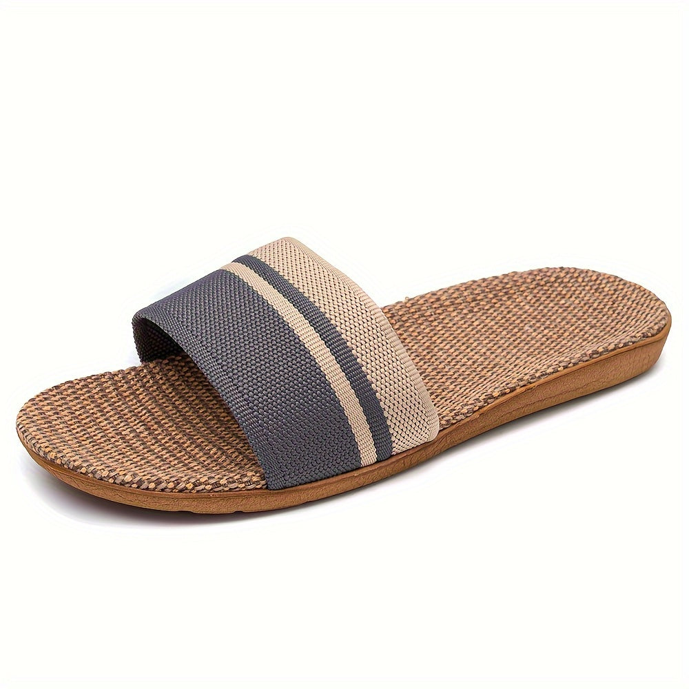 Women's Linen Slides Open-Toe Flat Summer Sandals Indoor Outdoor Size 6-10.5