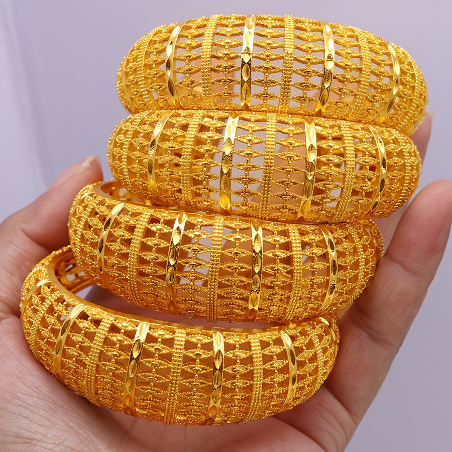 Boho Style Zinc Alloy Open Cuff Bracelet with Middle Eastern 3D Carved Hollow Design for Women