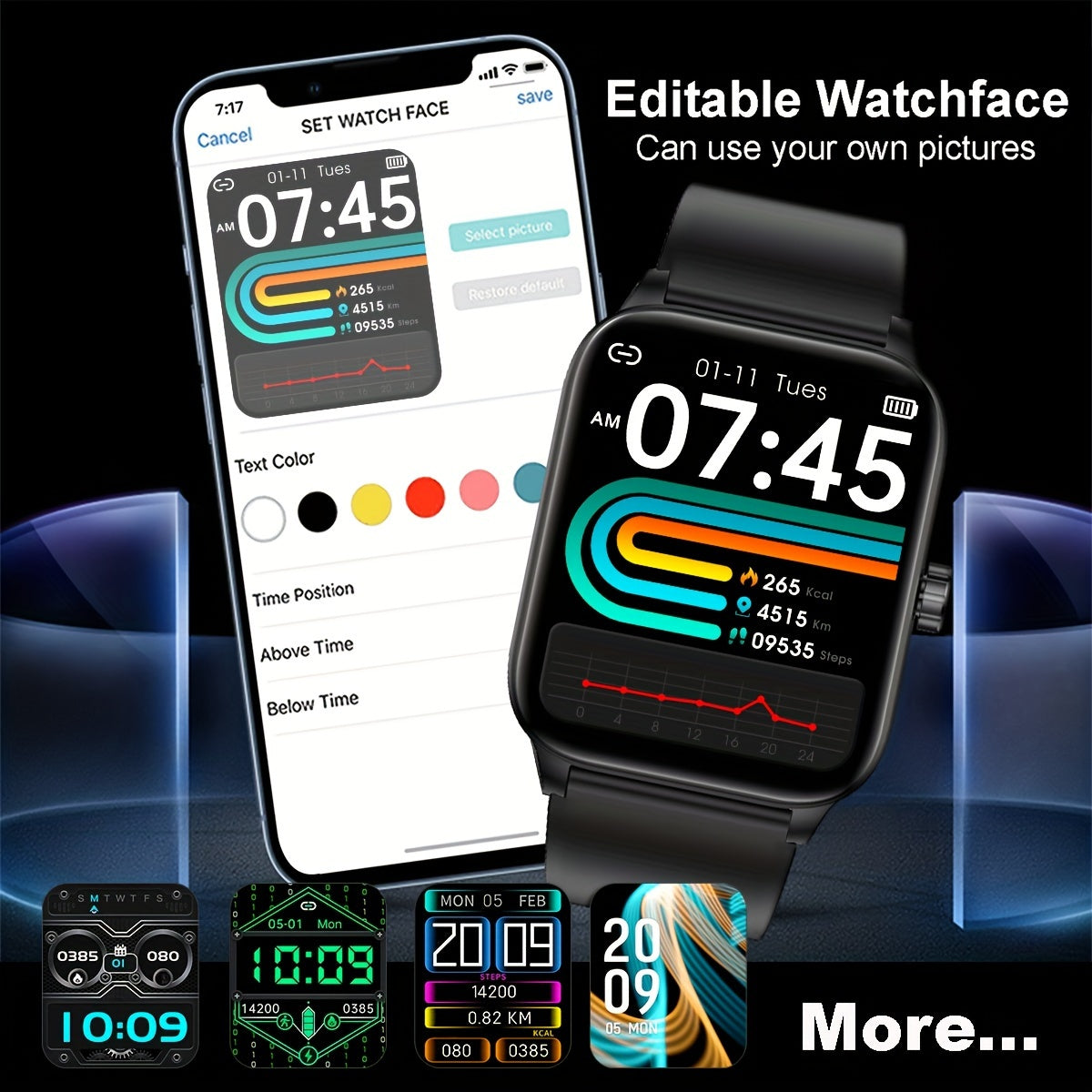 3D Dinamik Sportli Taqvim bilan aqlli soat 1.85 dyuymli ekran suv o'tkazmaydigan IP68 fitness izlovchi