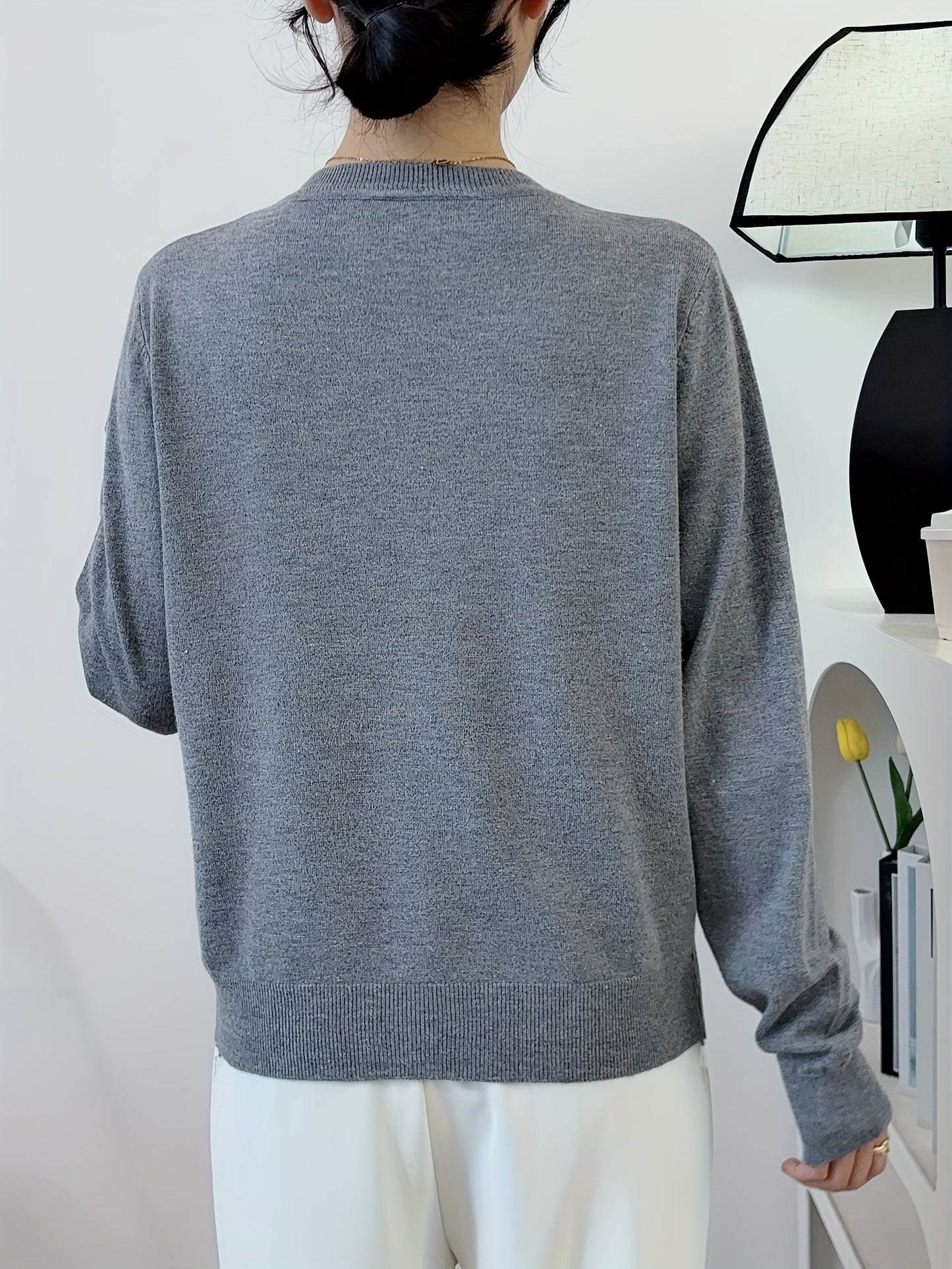 Cárdigan de punto de manga larga de color sólido para mujer para primavera y otoño