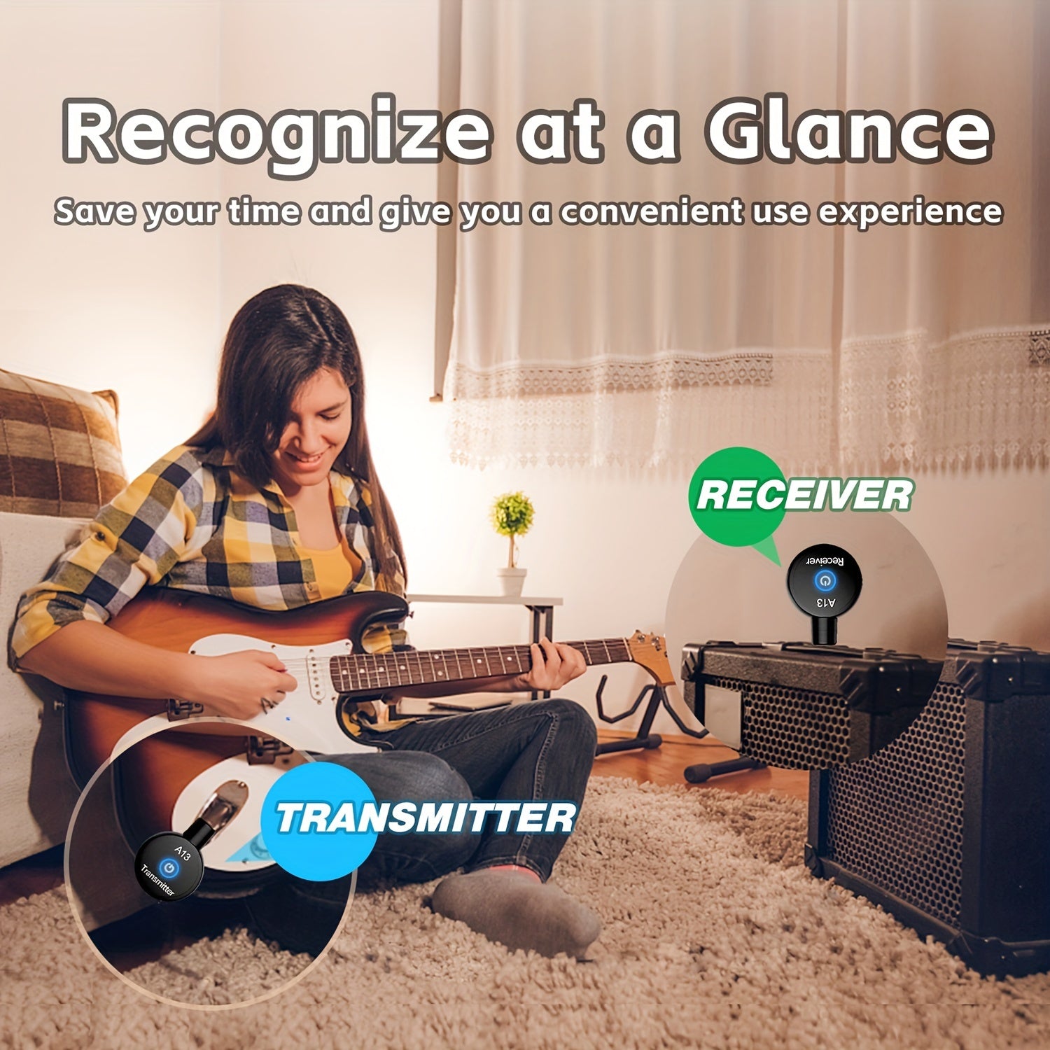 Sistema inalámbrico para guitarra para instrumentos eléctricos de guitarra y bajo 2.4GHz transmisor receptor mini