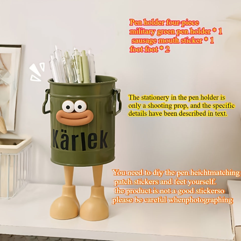 Cute Cartoon Desk Organizer with DIY Letter Stickers Green Office Accessory for Women