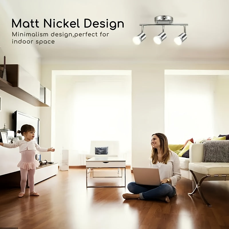 3-Light Chrome Track Lighting with Rotatable Heads GU10 LED Bulbs Indoor Use