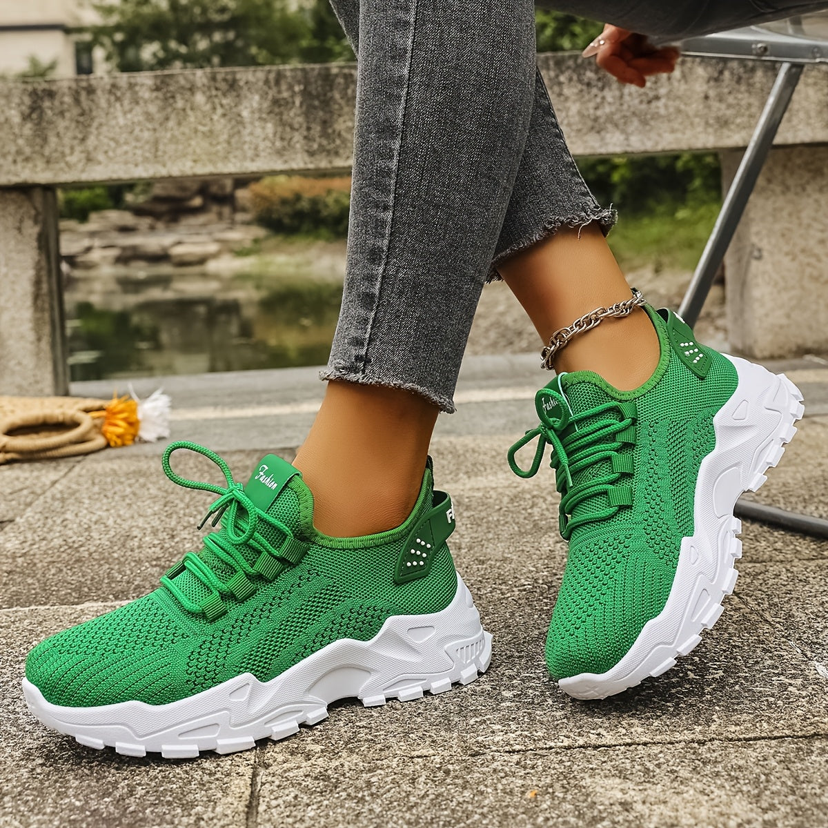 Women’s Light Blue and White Knit Sneakers - Breathable Mesh, Cushioned EVA, Slip-On Low-Top
