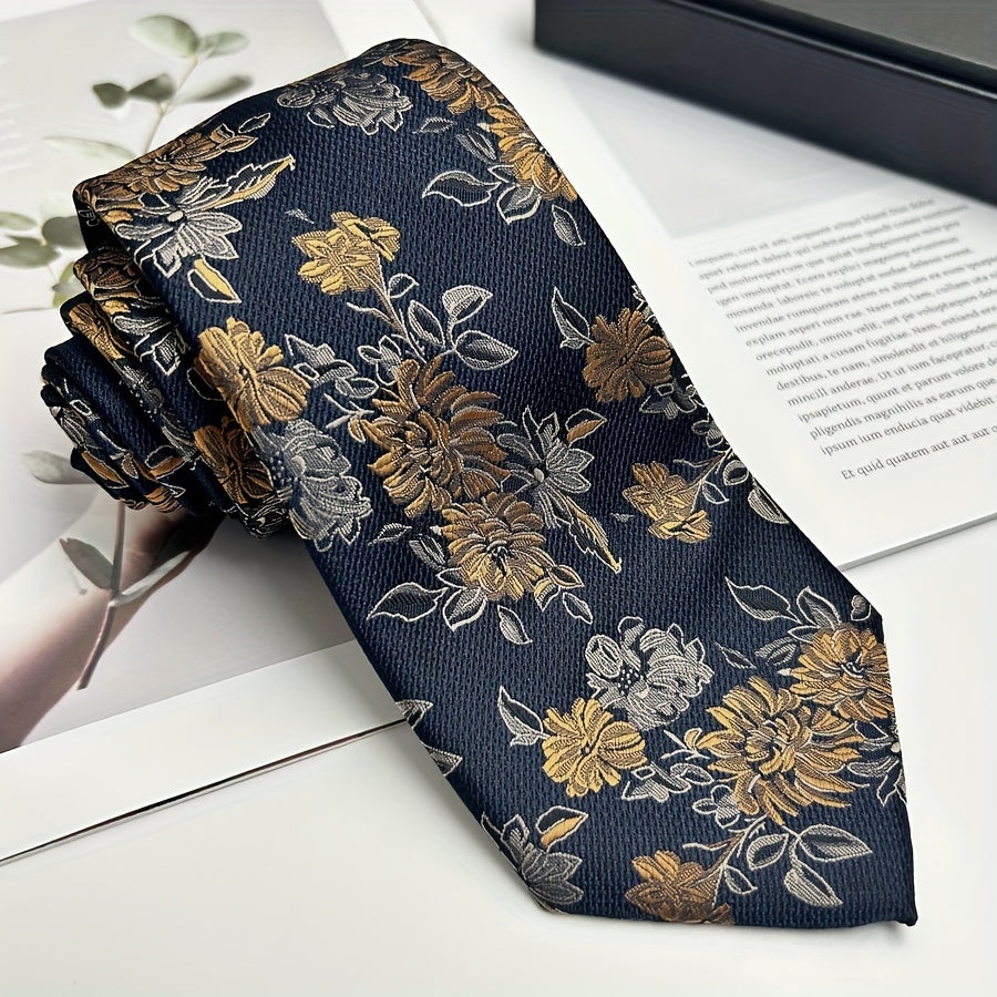Floral Pattern Polyester Woven Necktie for Business Casual Weddings Groomsmen Pack