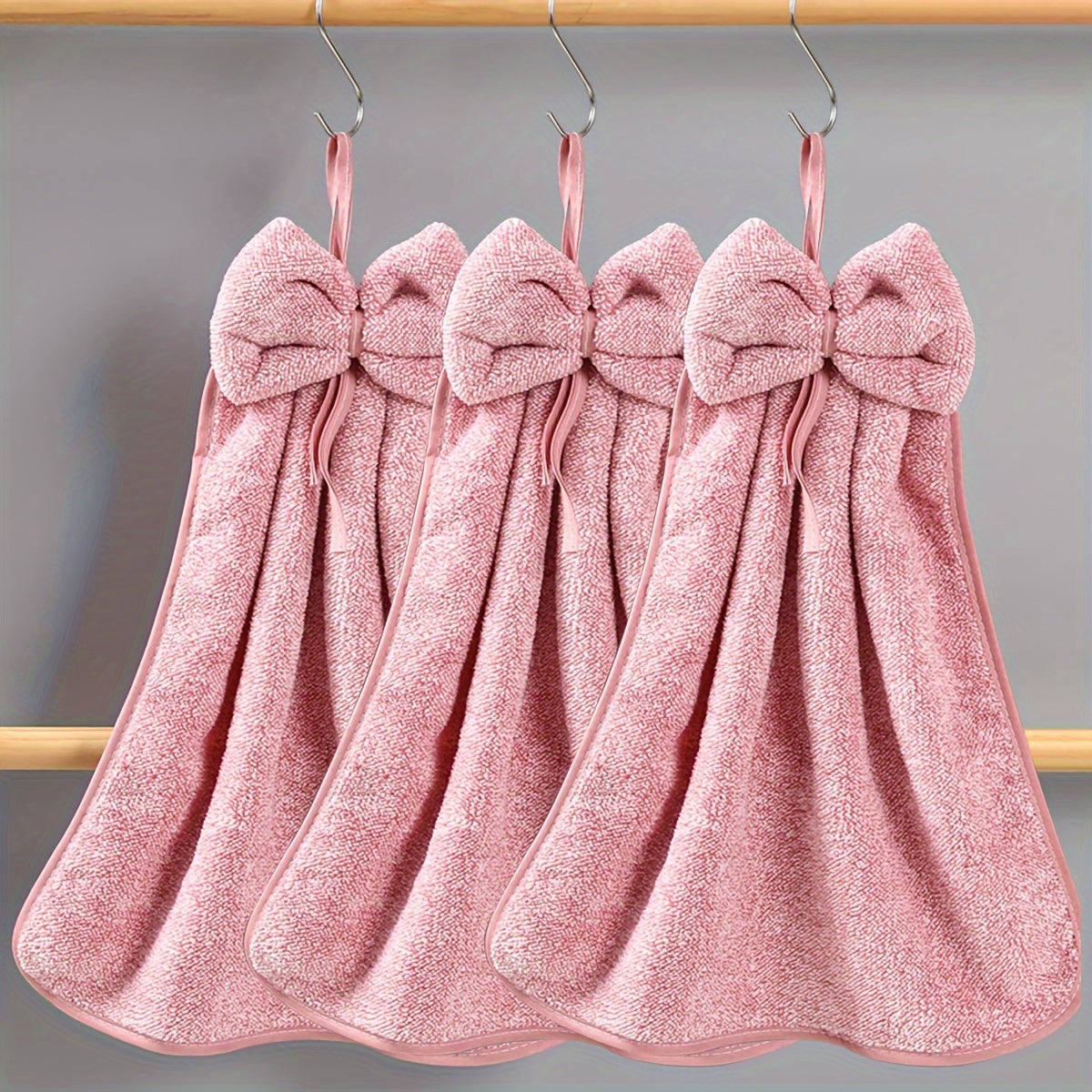 3pcs Coral Fleece Bowknot Hand Towels Quick Dry Absorbent Kitchen Bathroom