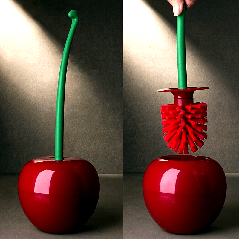 Cherry Toilet Brush with Long Handle and Soft Bristles for Bathroom Cleaning
