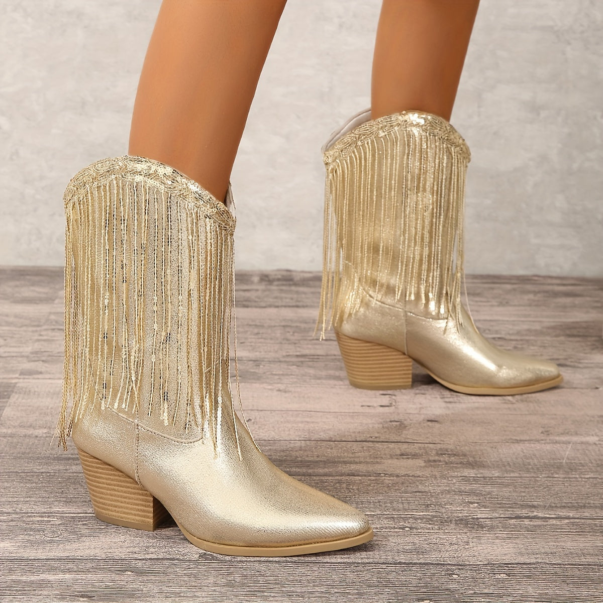 Женские ботинки с блестками и пайетками, с кисточками из пайеток, с острым носком, вестерн-карнавал ботинки