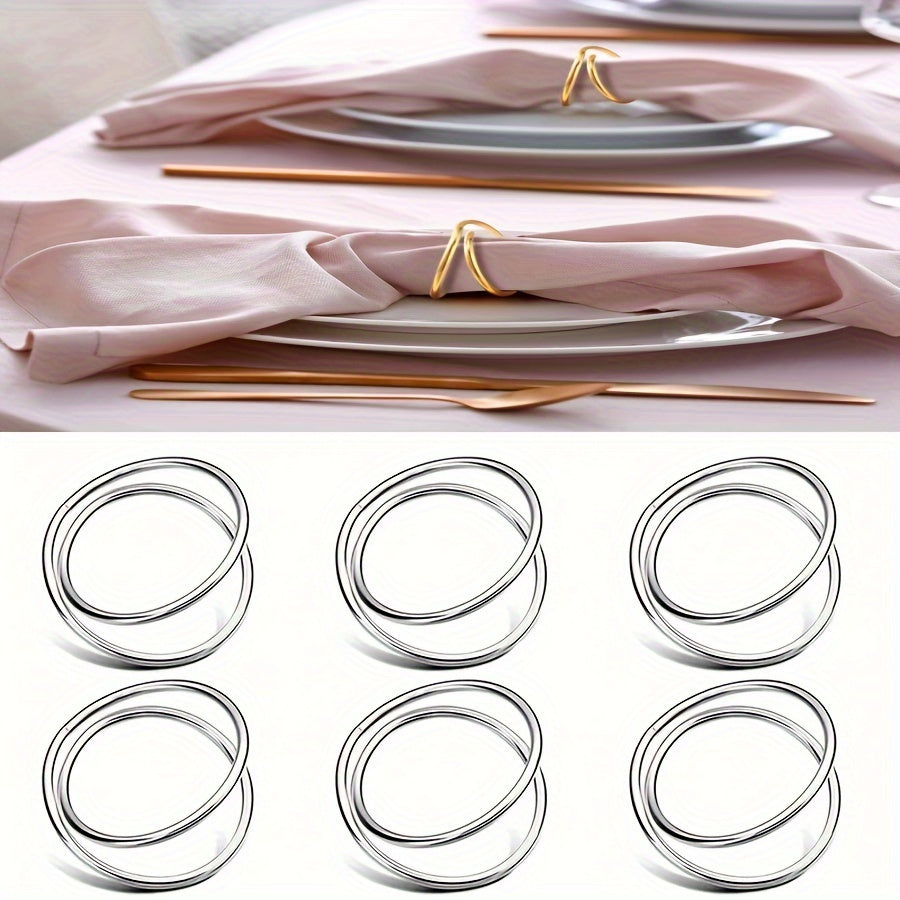 Set of Six Silver-Plated Corrugated Napkin Rings for Hotel and Restaurant Use