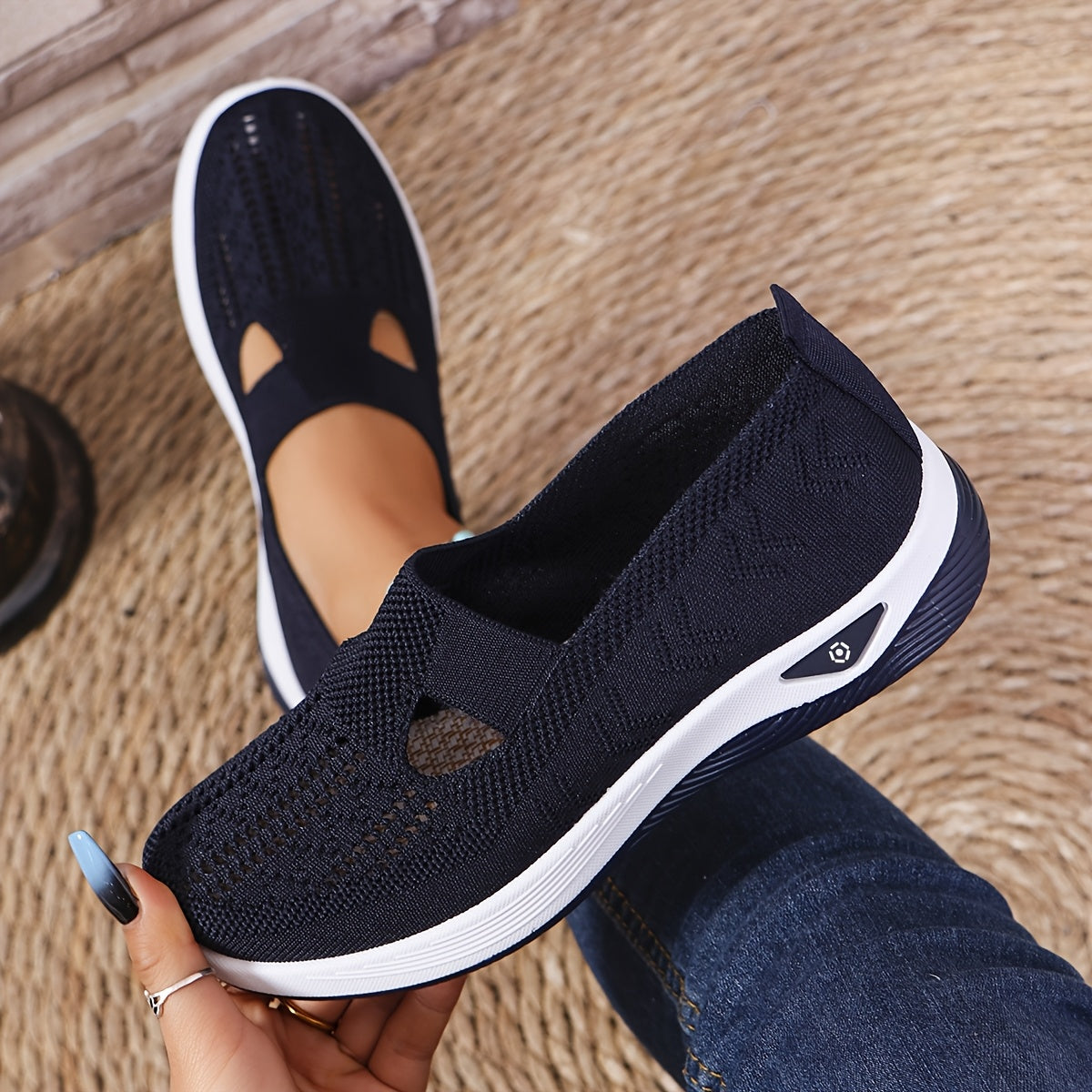 Women's Lightweight Knitted Sneakers with PVC Sole and Fabric Insole All-Season Slip-On