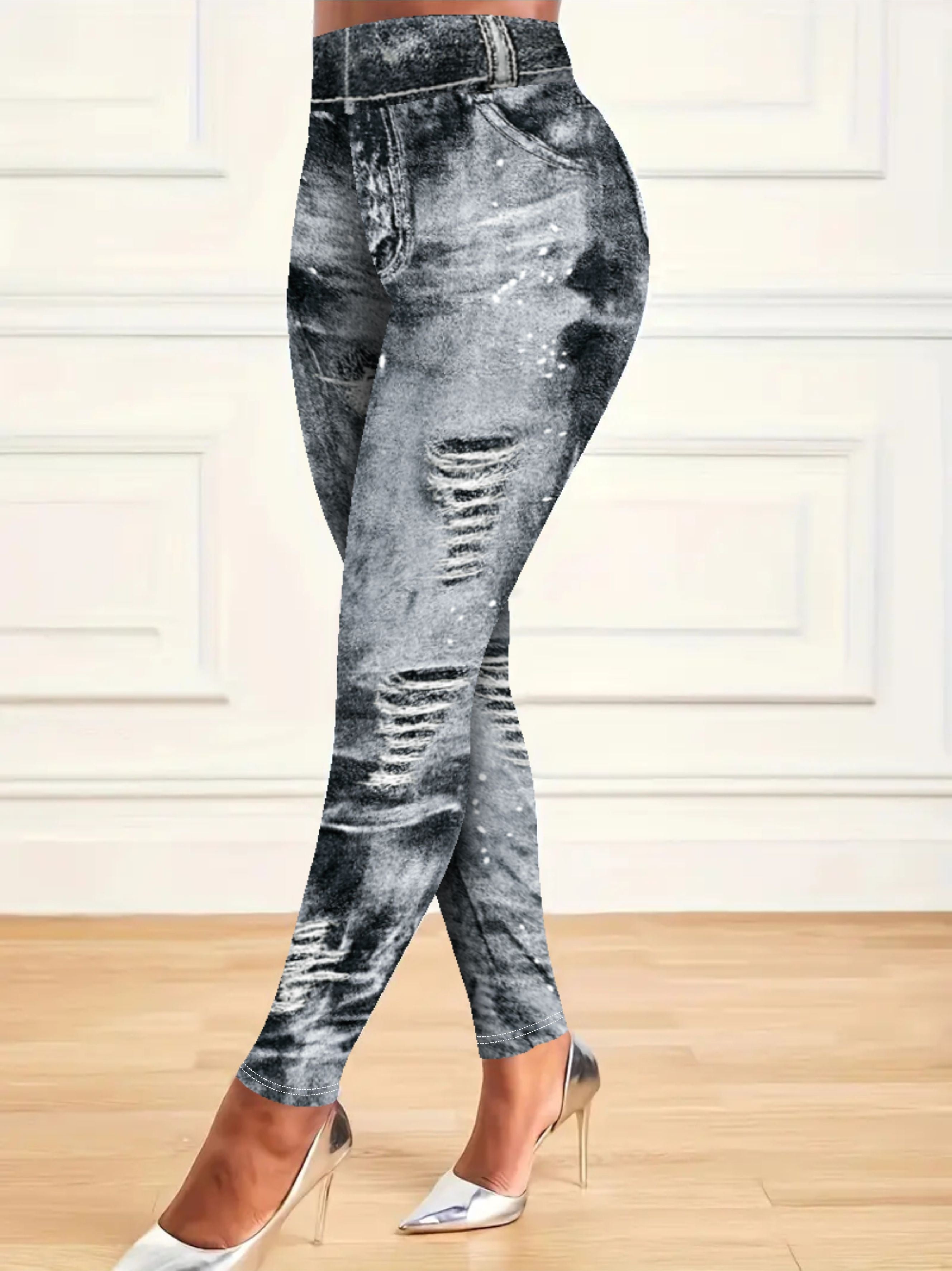 Plus Size All Over Print Skinny Leggings High Waist Stretchy Pants