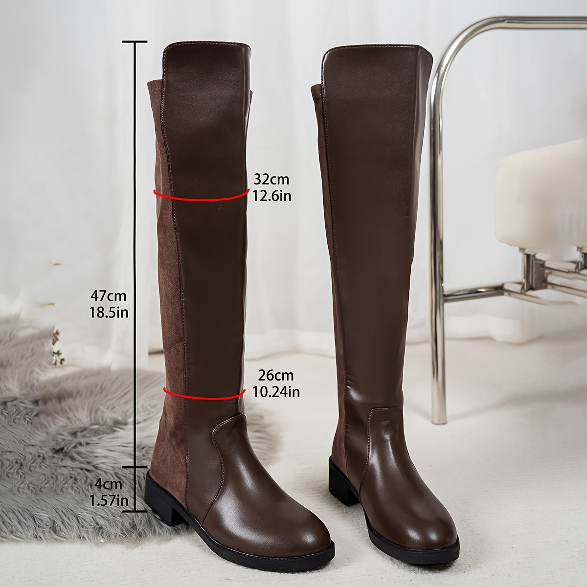 Women's Over-the-Knee Riding Boots Solid Color Equestrian Shoes with Zipper