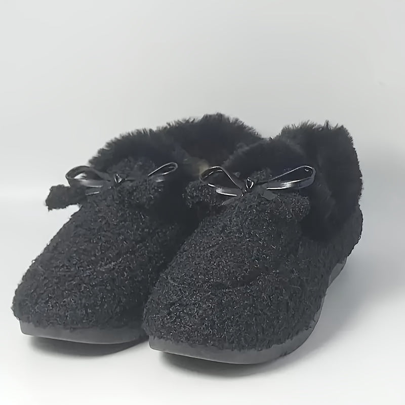 Women's Slip-On Flat Shoes Faux Fur Cuffs Non-Slip Rubber Sole Brown