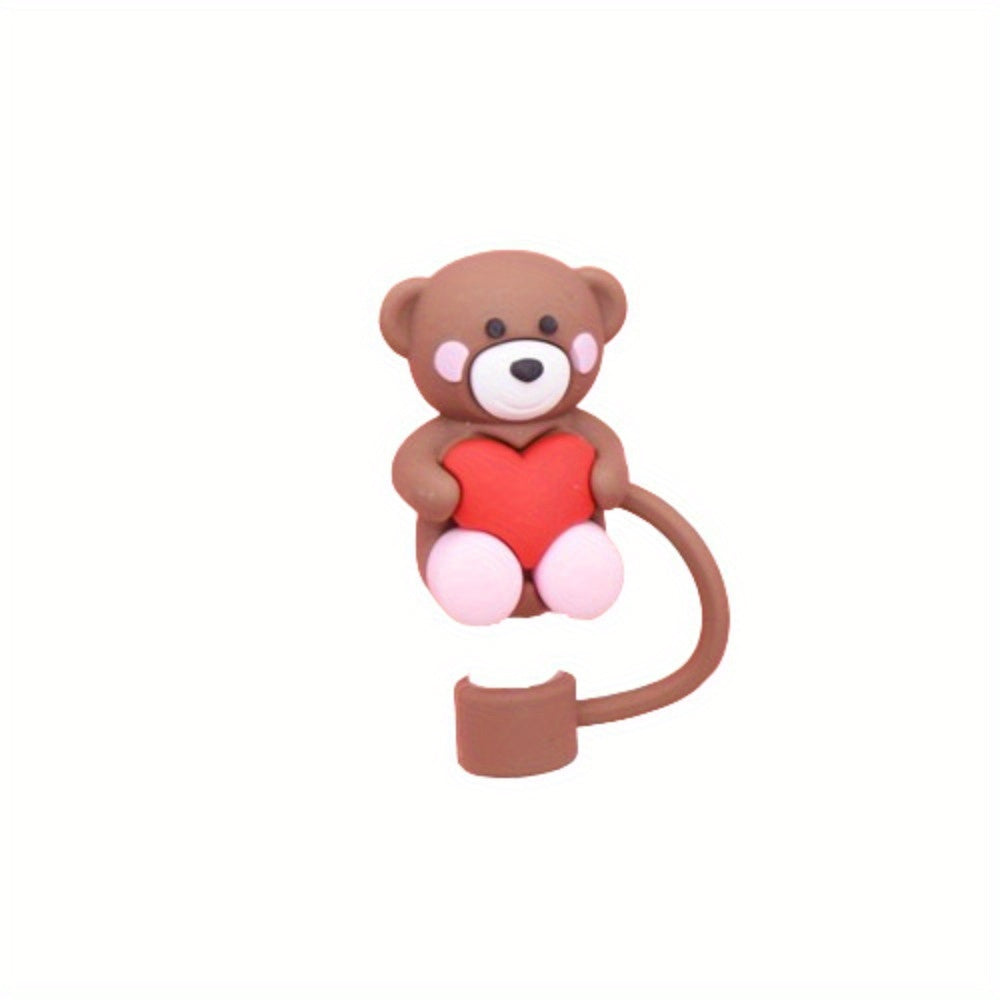 Heart-Shaped Silicone Straw Stopper for Cups with Dust-Proof Spill-Resistant Cover