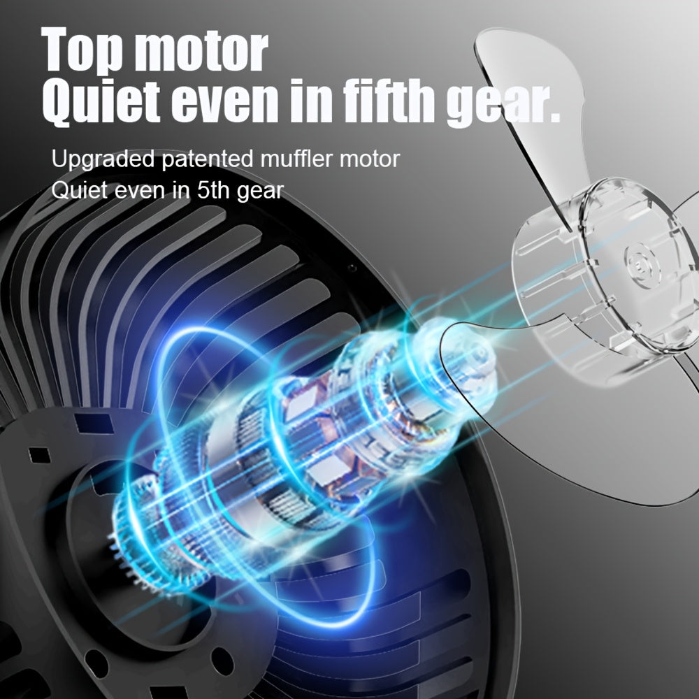 Portativ stol fanati bilan kechqurun chiroq, USB-C zaryadlash, 5 tezlik, 360° burilish