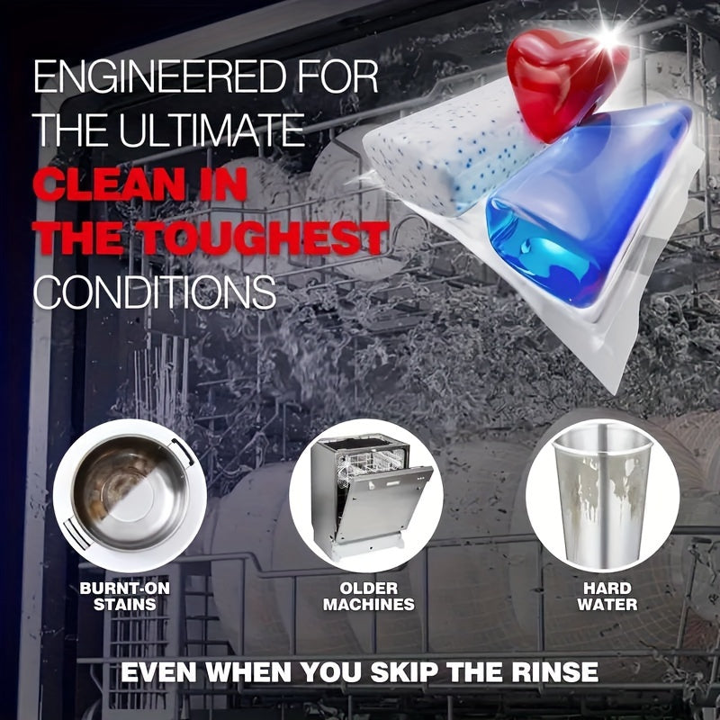 Har qanday idish yuvish mashinasi bilan ishlatilishi mumkin bo'lgan kuchli uchta harakat formulasi bilan yuqori sifatli idish yuvish podlari, qattiq yog' va dog'larga qarshi 10 barobar tozalash kuchini taqdim etadi.