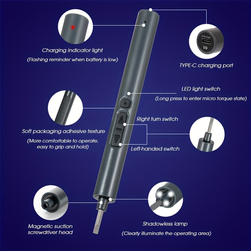 Набор электрических отверток 28-в-1 с LED-подсветкой, перезаряжаемый, микроток