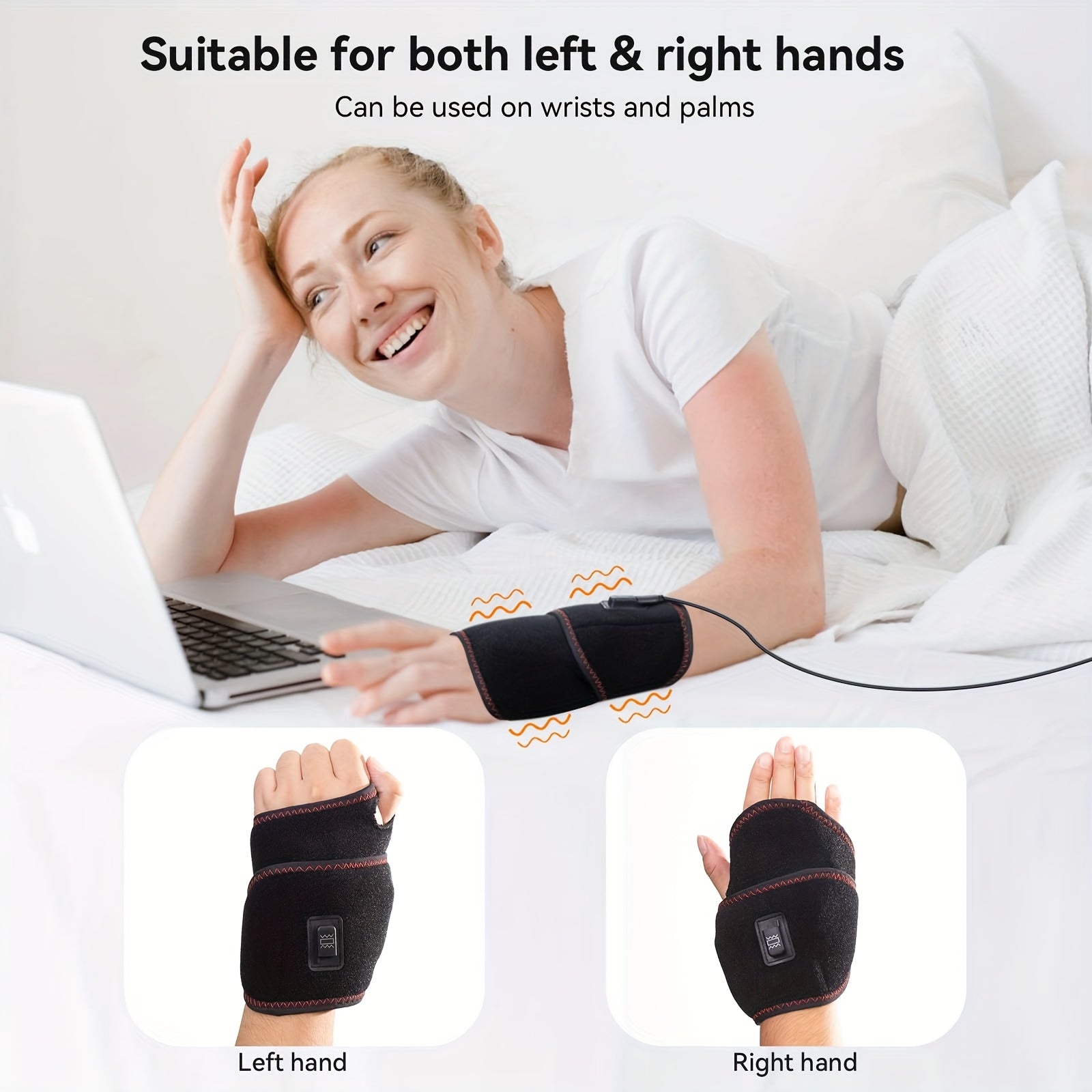 USB isitiladigan klutch, vibratsion massaj bilan - 3 ta harorat darajasi, 4 ta vaqt rejimi bilan bilaguzuk. Sintetik matodan tayyorlangan, batareyasiz ≤36V da ishlaydi.