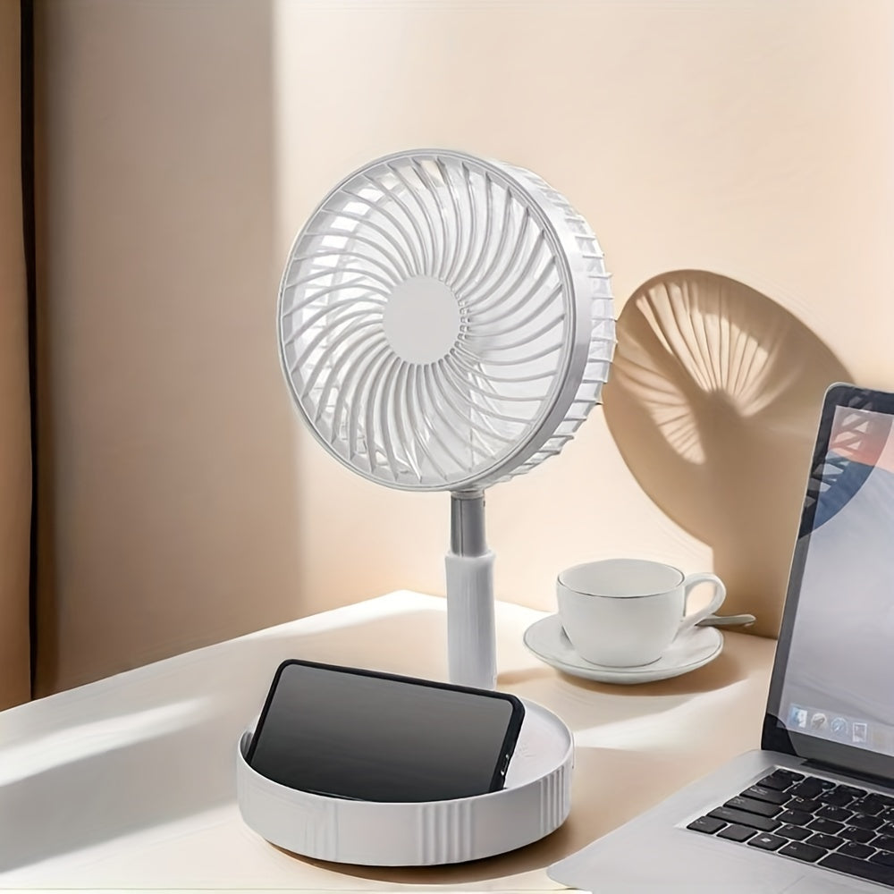 Portable USB Mini Fan with Remote Control, Telescopic, Foldable White Desk Fan