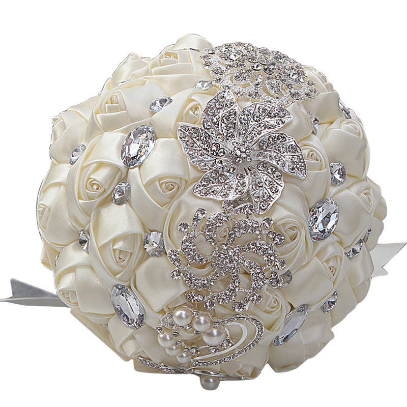 Satin Wedding Bouquet for European and American Brides with Ribbon Finish