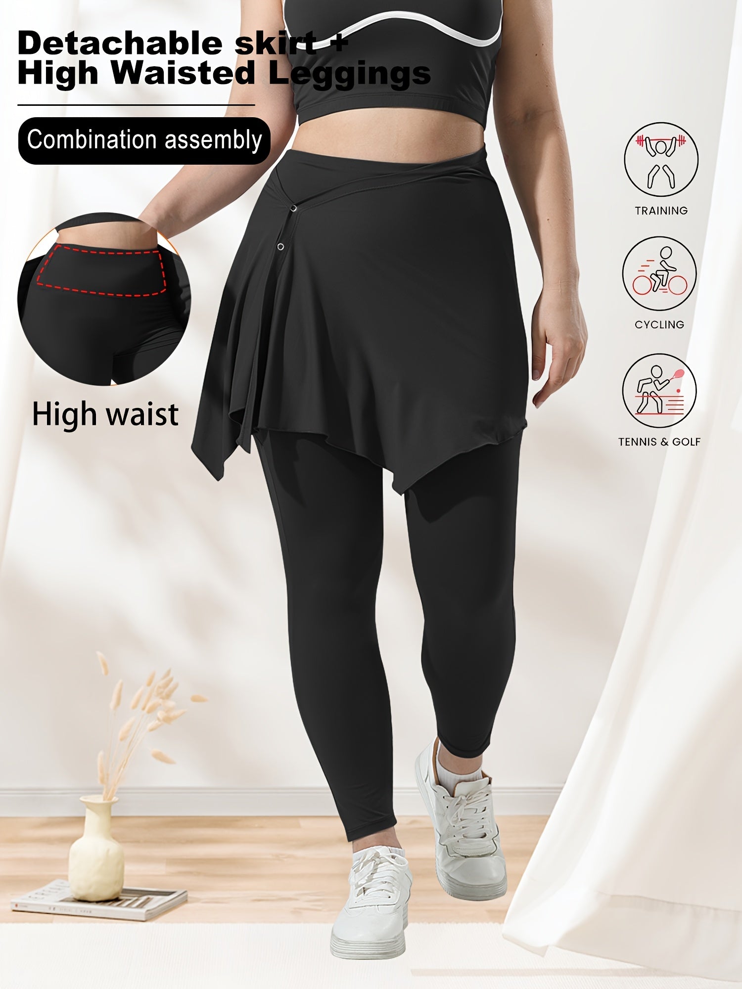 Plus Size Sports Yoga Pants and Asymmetrical Skirt Set for Casual or Yoga Wear