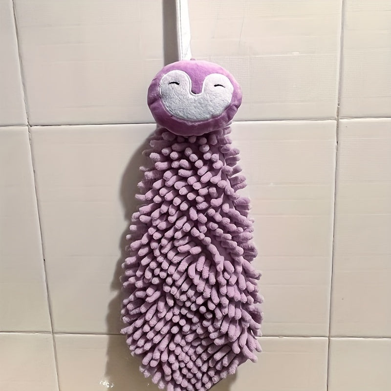 Chenille Bath Towel with Quick-Dry, Cartoon Design, Loop for Bathroom