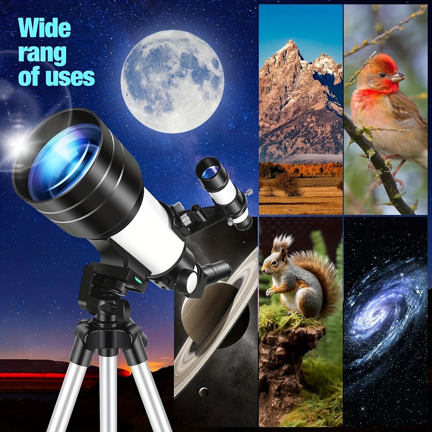 70mm Aperture Astronomical Refractor Telescope for Adults with 300mm Tripod and Phone Adapter