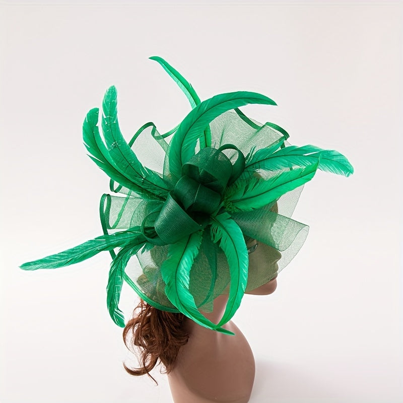 Red Feather Mesh Fascinator Headband for Weddings and Tea Parties