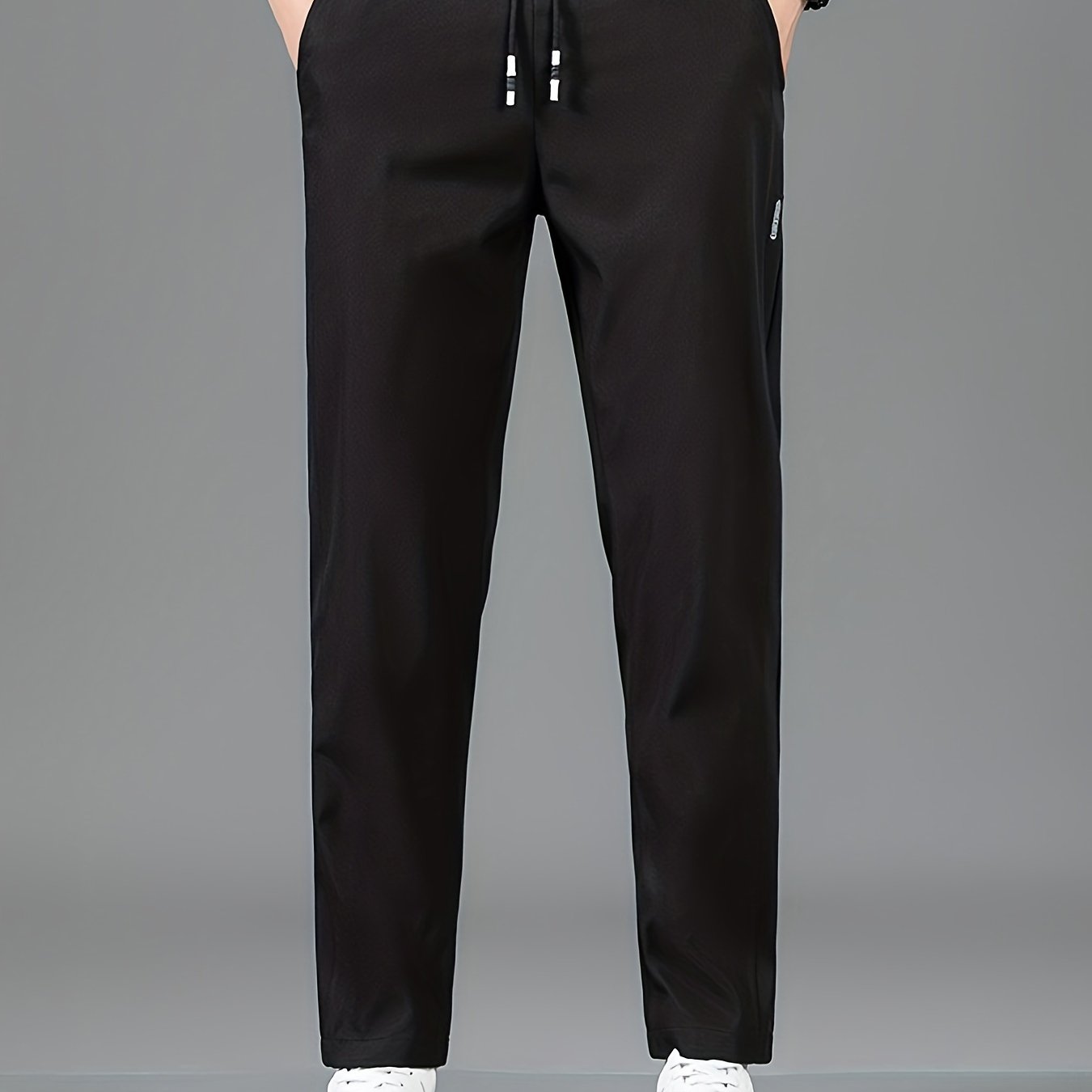 Men's Casual Straight-Leg Pants Solid Polyester Non-Stretch Machine Washable for Spring Fall