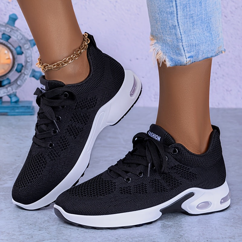 Women's Breathable Color-Blocked Knit Running Shoes for Casual Fitness