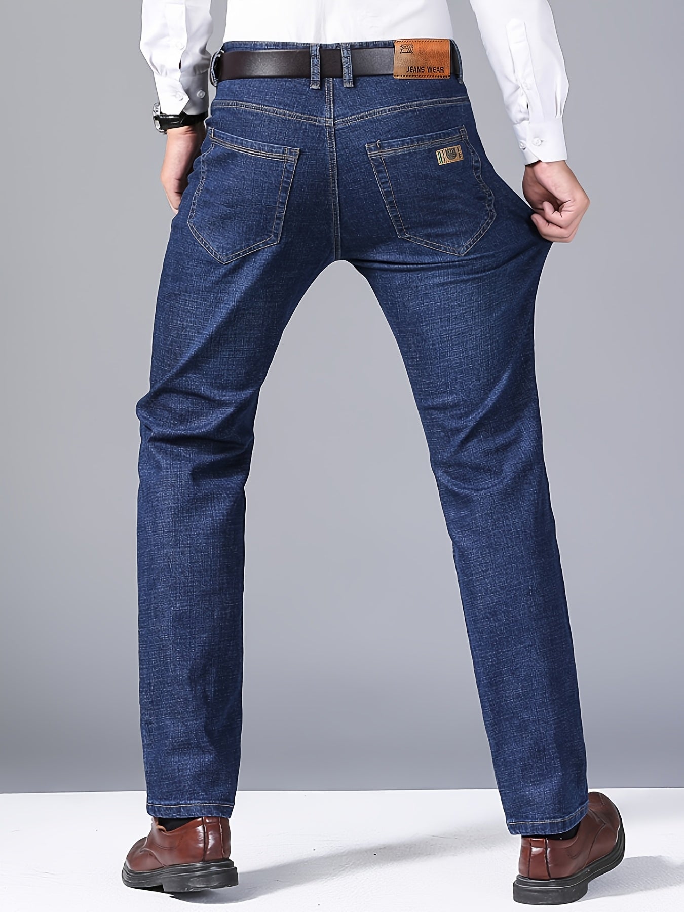 Men's Plus Size Light Blue Stretch Denim Business Casual Jeans for Men