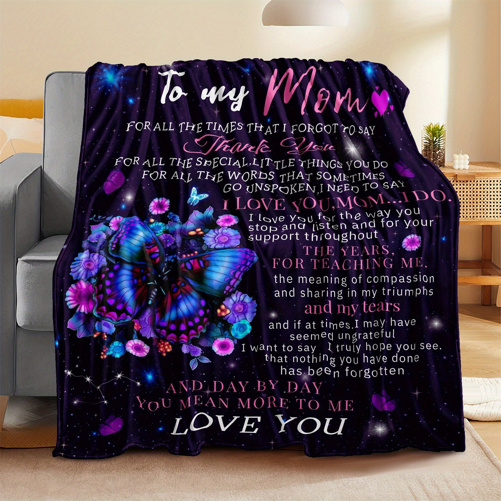 Purple Butterfly Blanket for Mom Mother's Day or Birthday Gift
