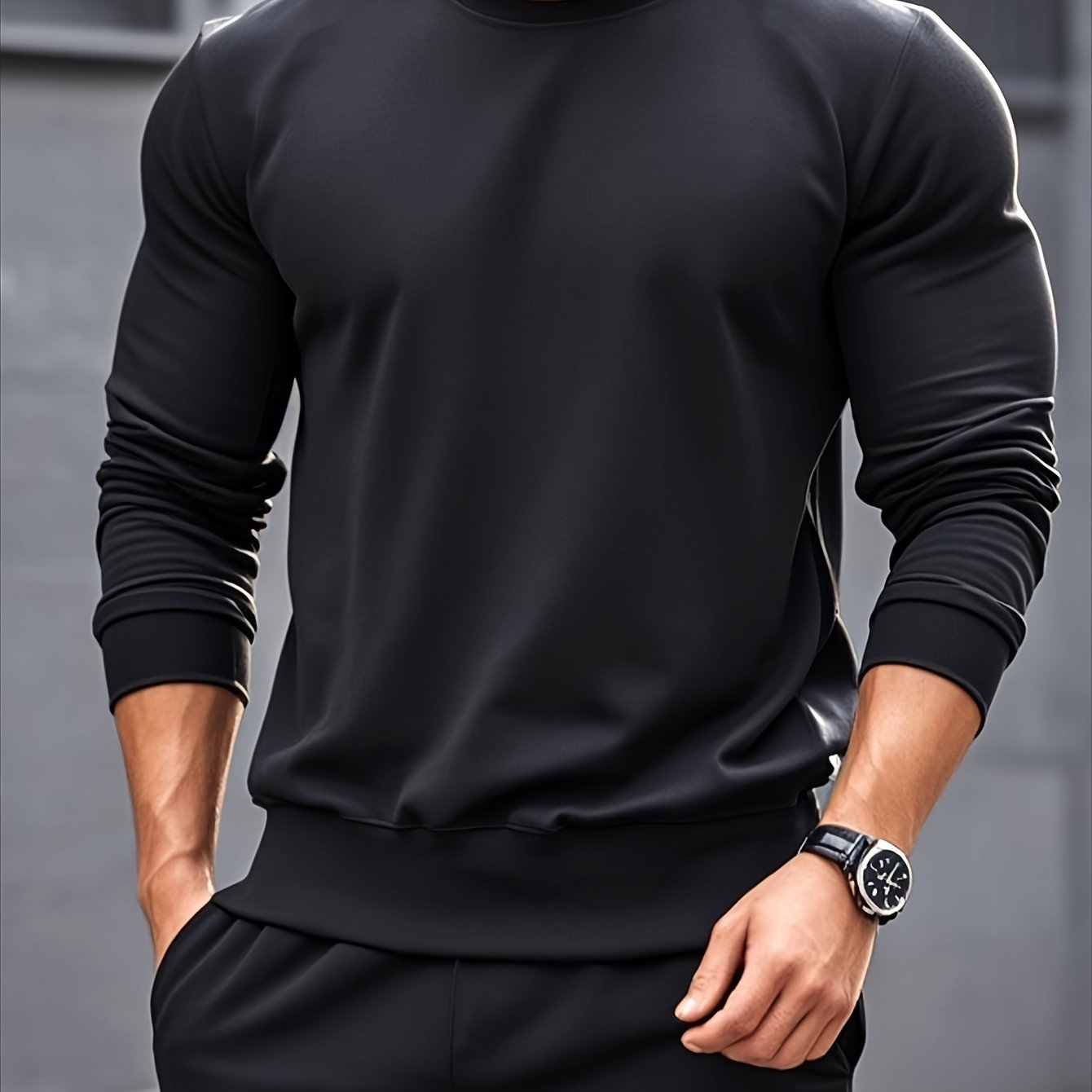 Men's Casual Knitwear Set Long Sleeve Crew Neck Top and Pants Solid Color Fall Winter Machine Washable