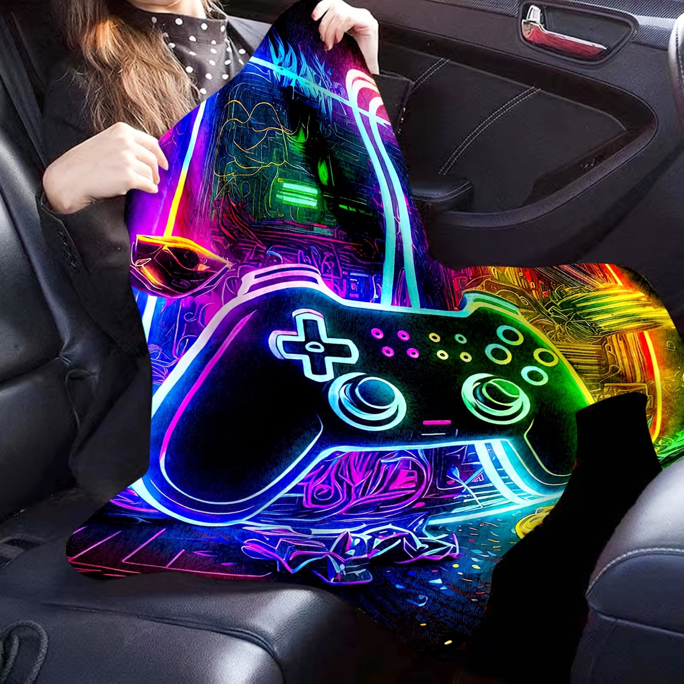 Flannel Throw Blanket with Game Controller Design for Couch Bed Camping and Gift