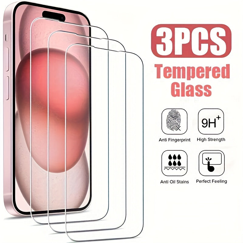 Set of 3 High-Definition Tempered Glass Screen Protectors for iPhone 11-16 Pro Max and Plus Models