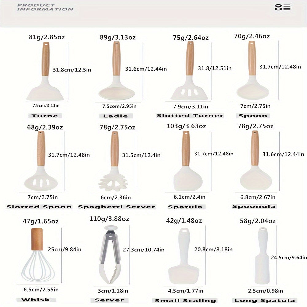 43-Piece Kitchen Utensil Set Silicone Stainless Steel Wooden Handles Cooking Tools