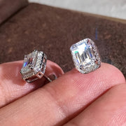 Sterling Silver Square Zirconia Stud Earrings for Women Wedding Bridal
