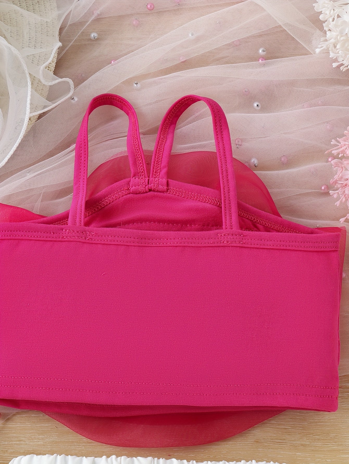 Girls Summer Outfit 3D Rose Floral Camisole and Shorts Set Polyester Casual for Kids