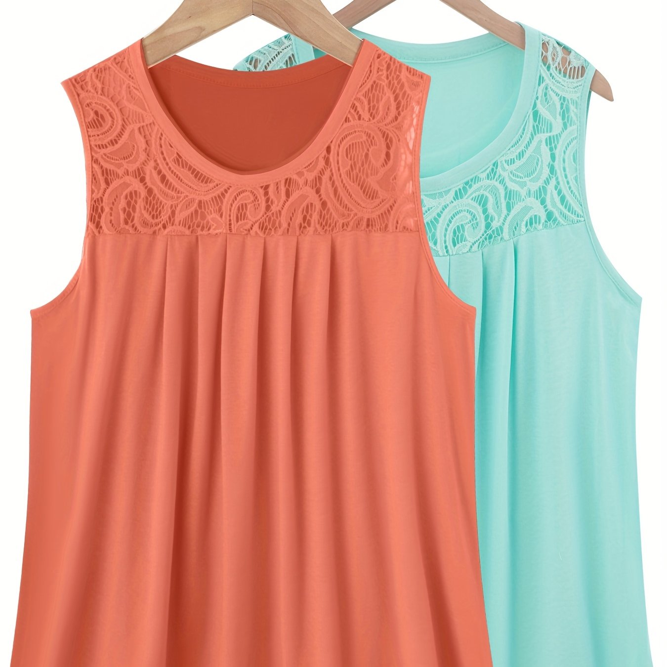 Женский комплект топов без рукавов из полиэстера с рюшами, контрастным кружевом, повседневный летний