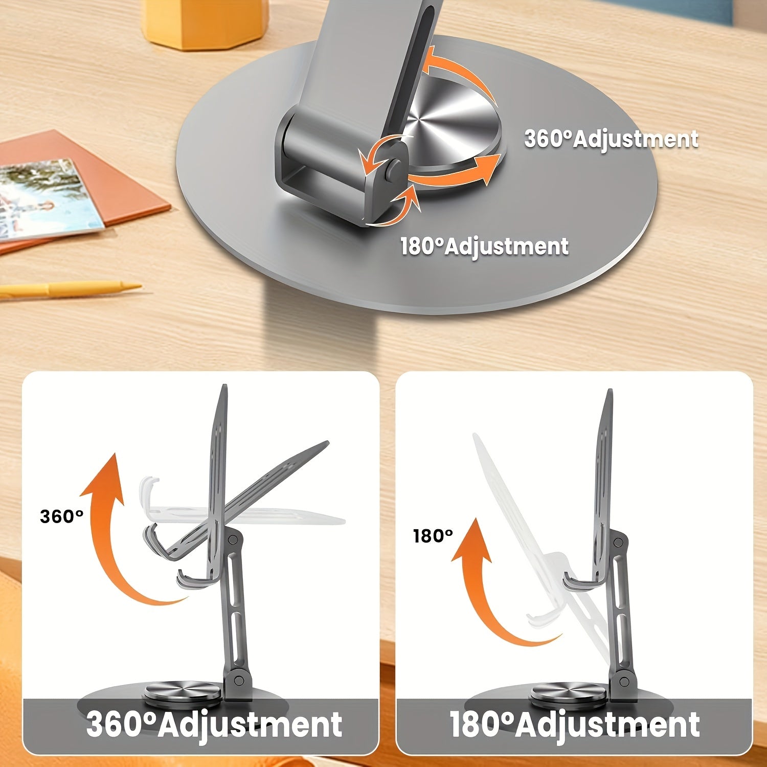 Universal Metal Phone and Tablet Holder 360° Rotating Foldable Desktop Stand for Devices 11.94-32.77 cm
