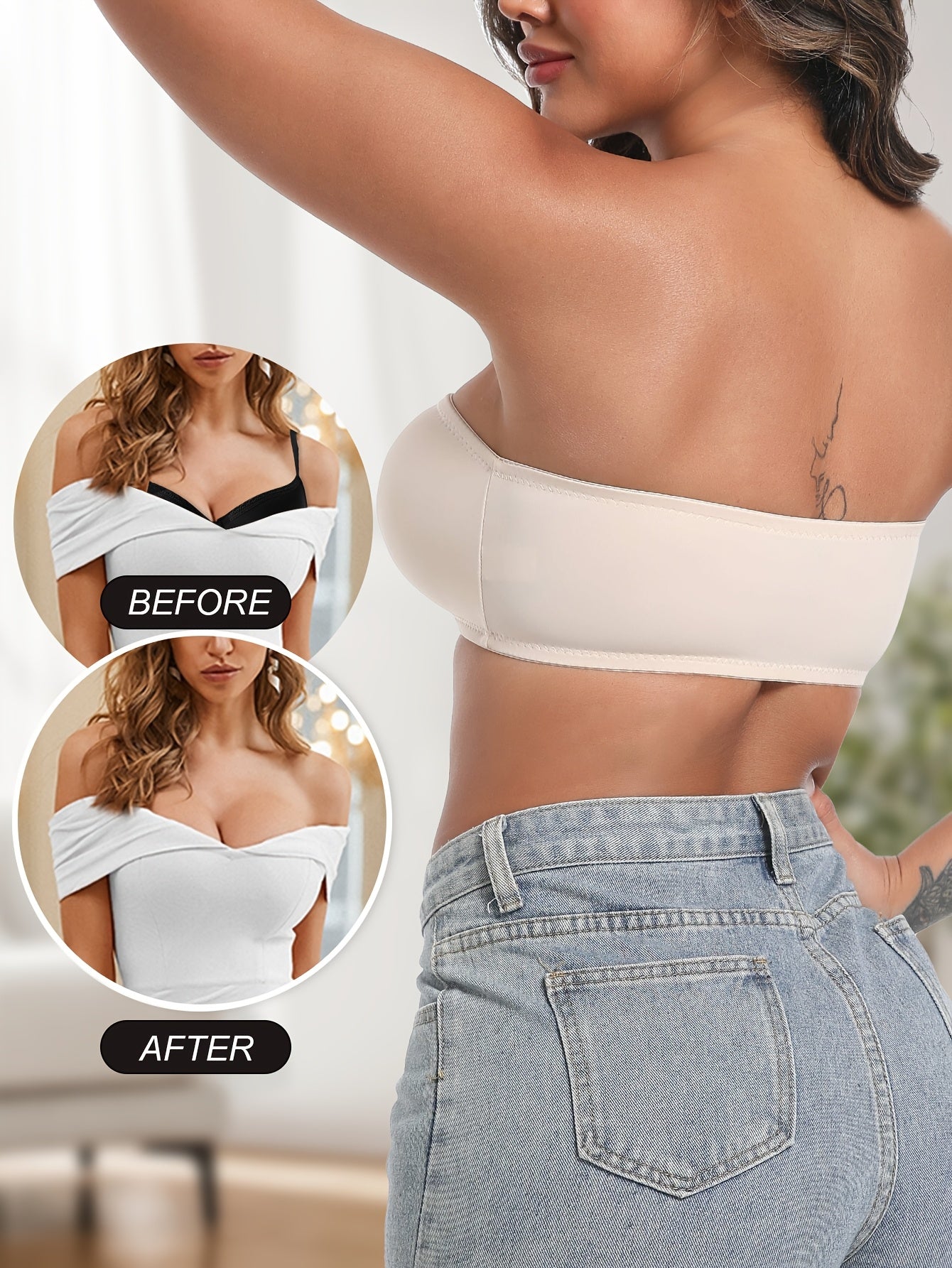 Бра с передним застежкой без бретелек для женщин с бесшовным дизайном, без косточек и антискользящей силиконовой лентой. Повседневный стиль.