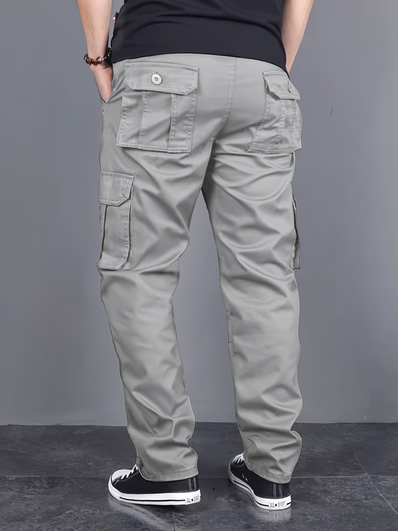 Men's 2-Pack Solid Color Cargo Pants with Pockets Regular Fit for Outdoor Activities